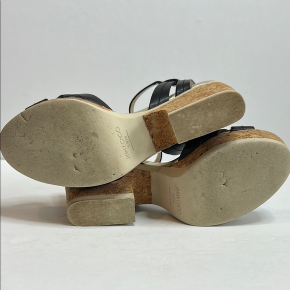 Jimmy Choo Gold, Black and Cream Platform Shoes with Cork Heel - Picture 6 of 12